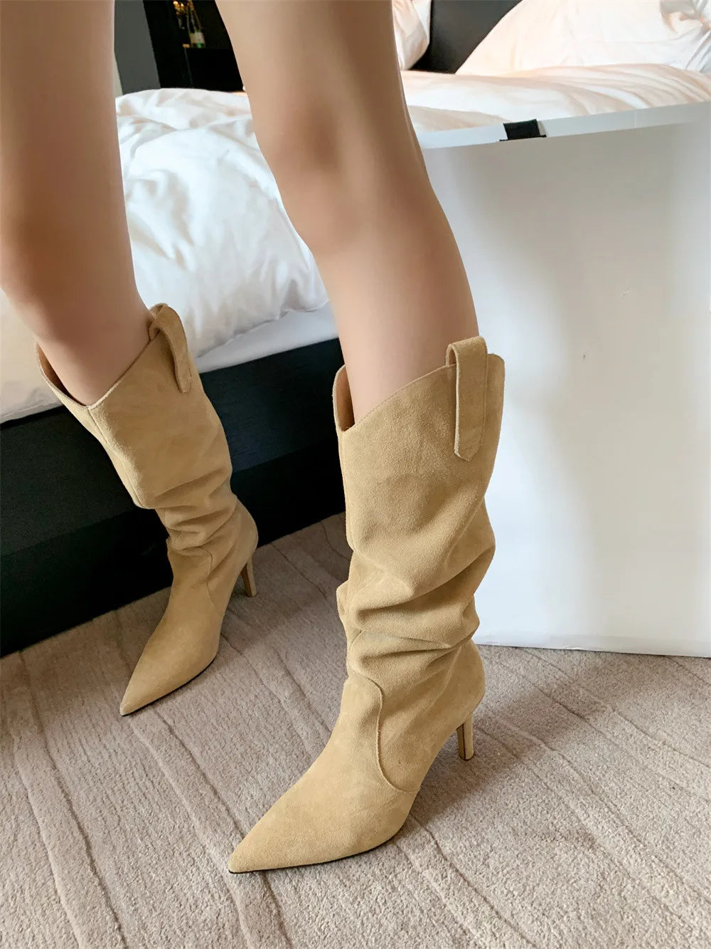 Suede Knee High Cowboy Boots