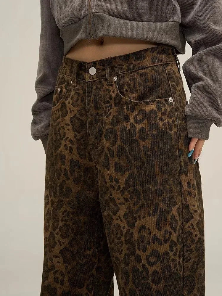 Leopard Print Loose Fit Jeans