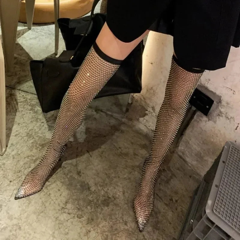 Crystal Mesh Over the Knee Boots
