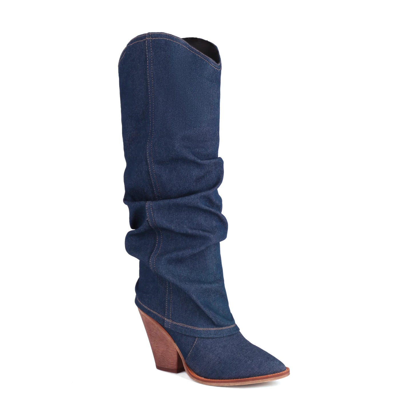 Knee High Dark Blue Denim Cowboy Boots