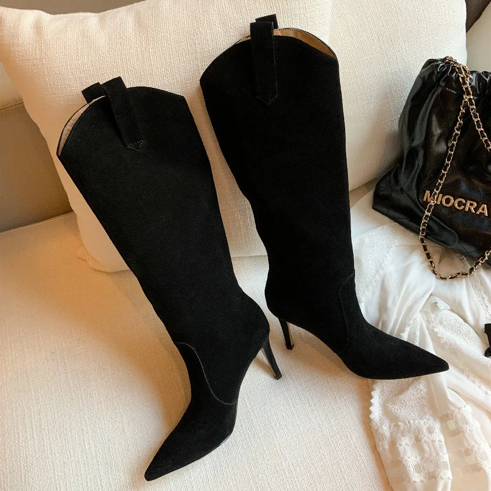 Suede Knee High Cowboy Boots