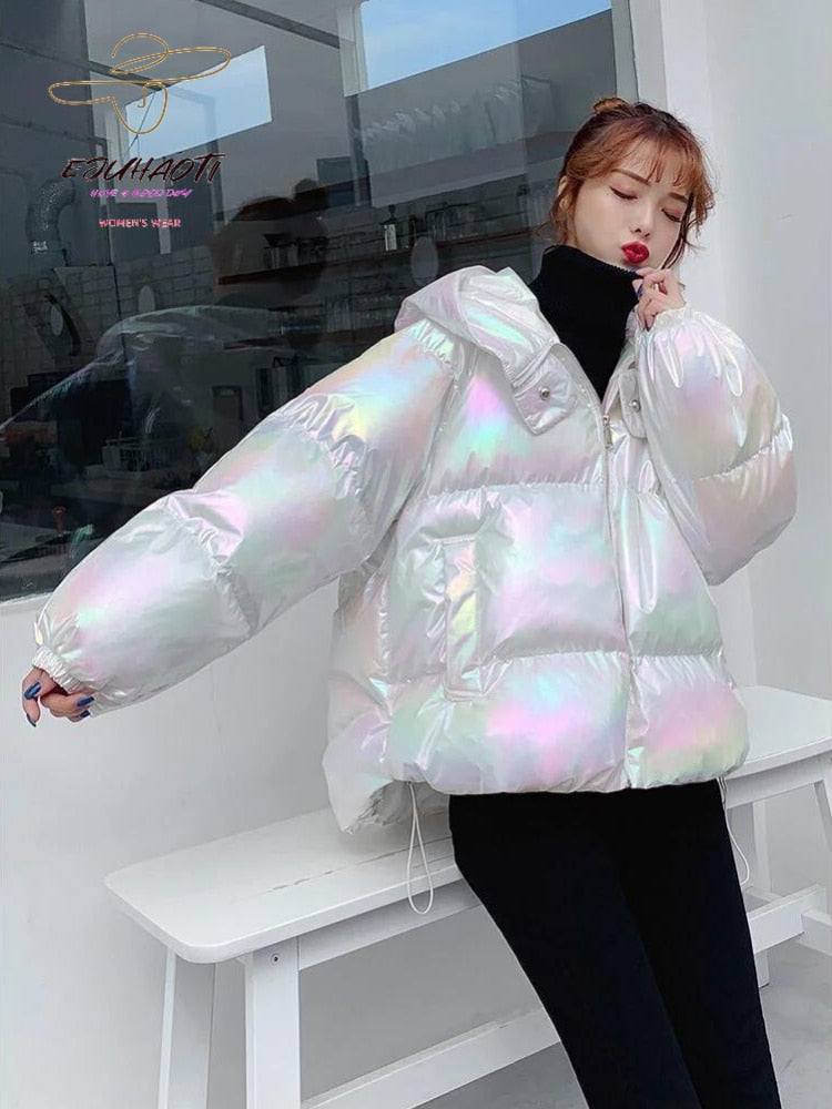 Glossy Hooded Cotton Jacket