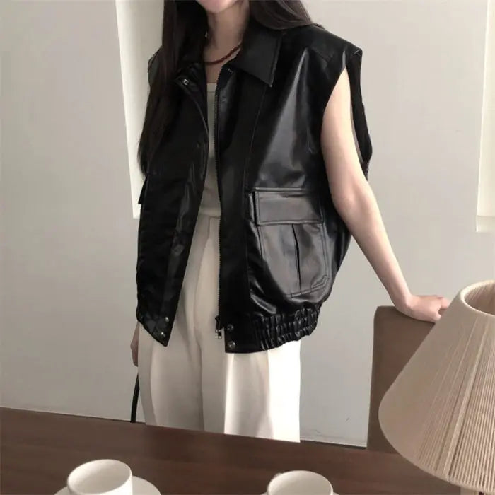 Faux Leather Bomber Vest