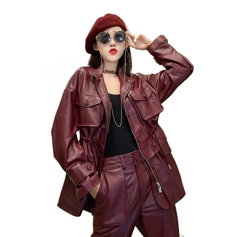 Oversized Genuine Leather Military Jacket - Multiple Colours