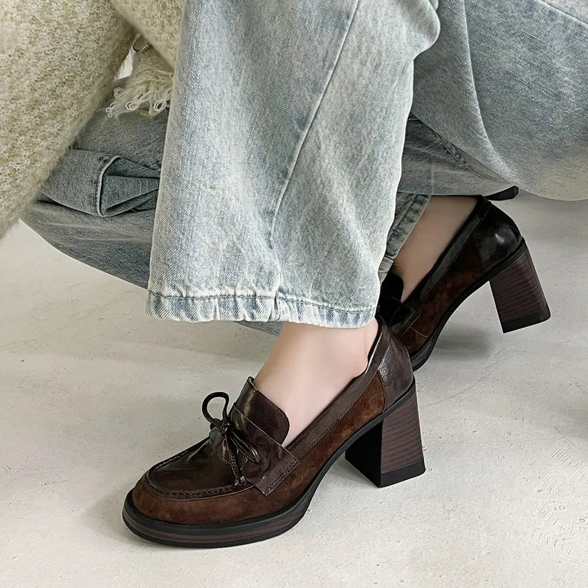 Genuine Leather and Suede Platform Loafers