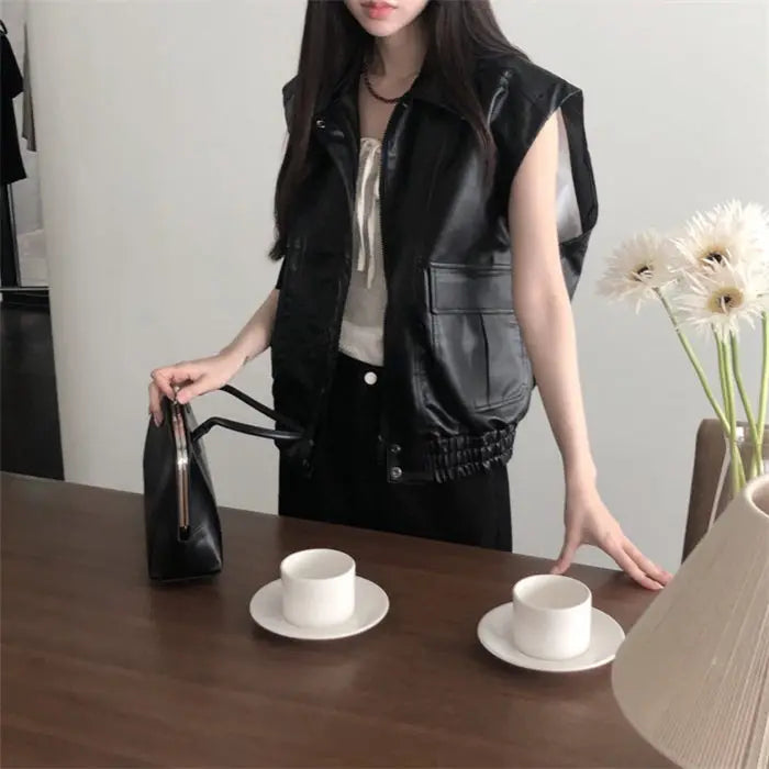 Faux Leather Bomber Vest