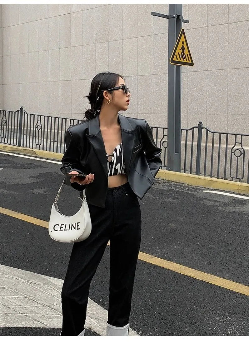 Cropped Leather Blazer