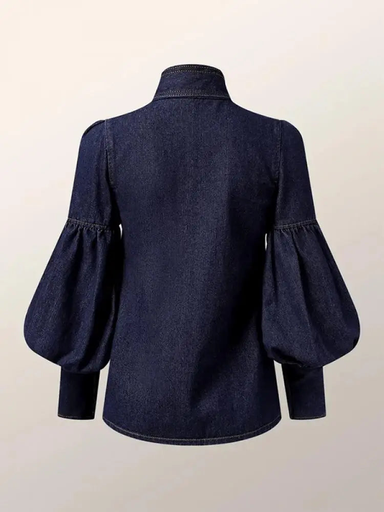 Denim Blouse with Bowtie