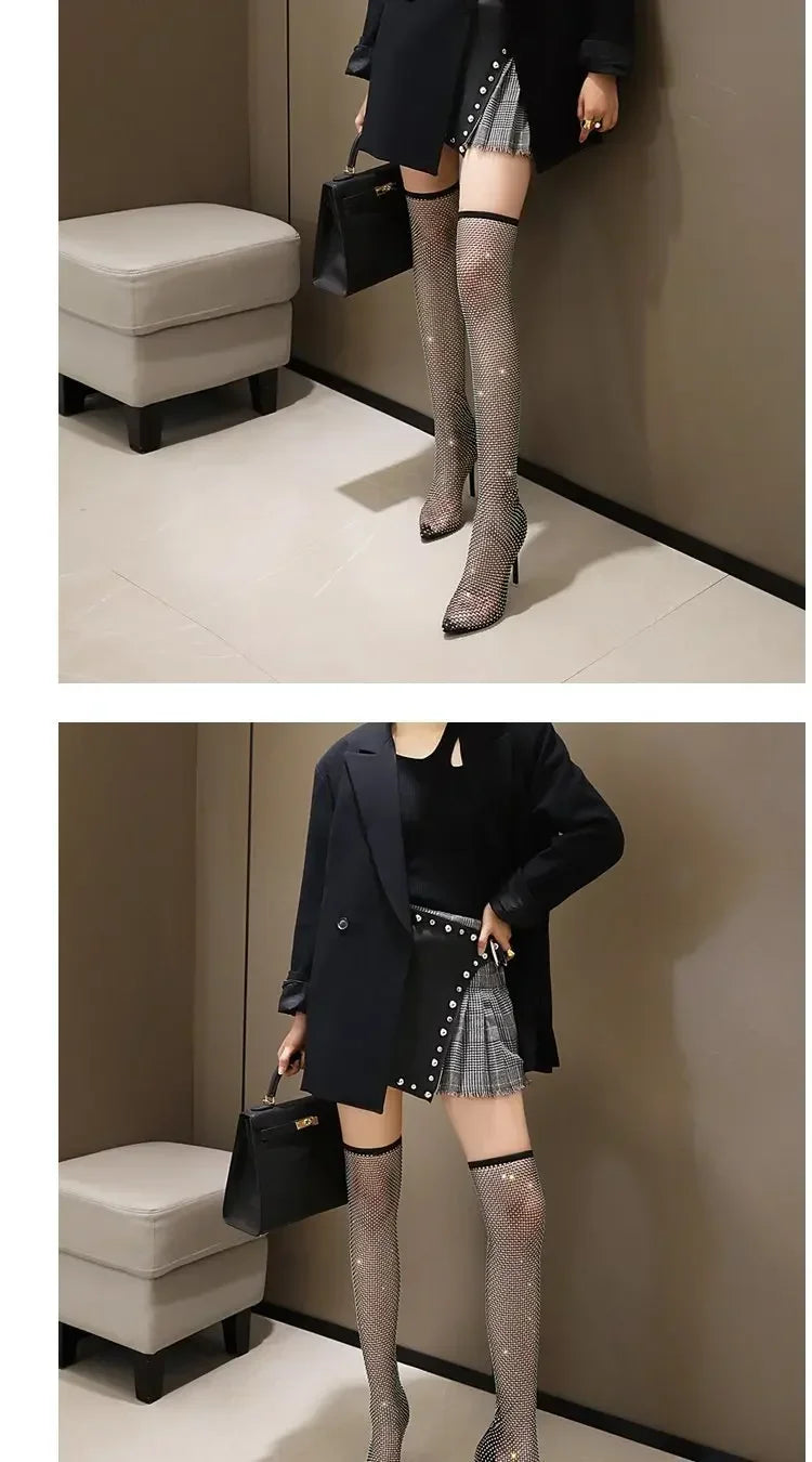 Crystal Mesh Over the Knee Boots