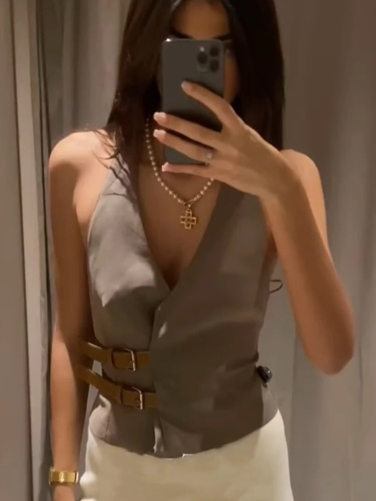 Backless Vest with Leather Buckles
