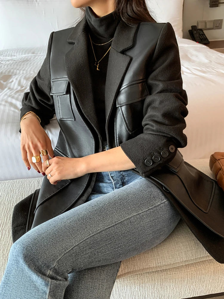 Leather blocked Blazer with Cargo Pockets