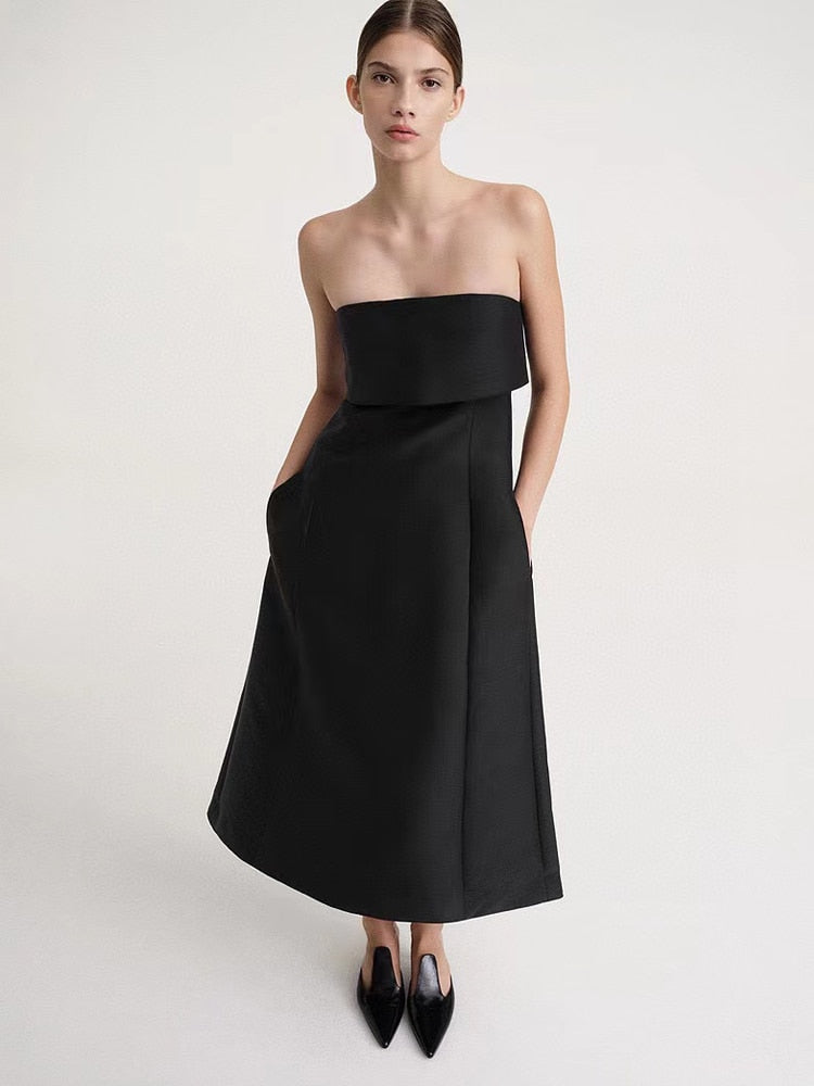 Black Strapless Dress with A-Line Skirt