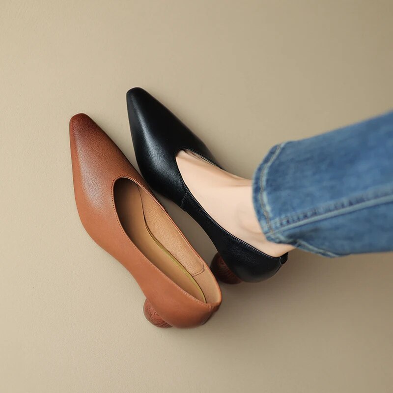 Leather Shoes with Bamboo heel