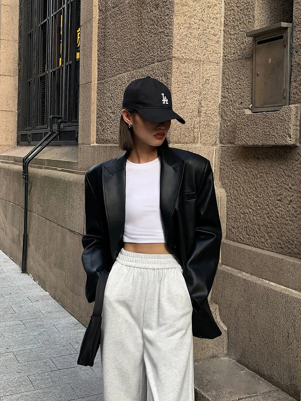 Genuine Leather Double Breasted Blazer
