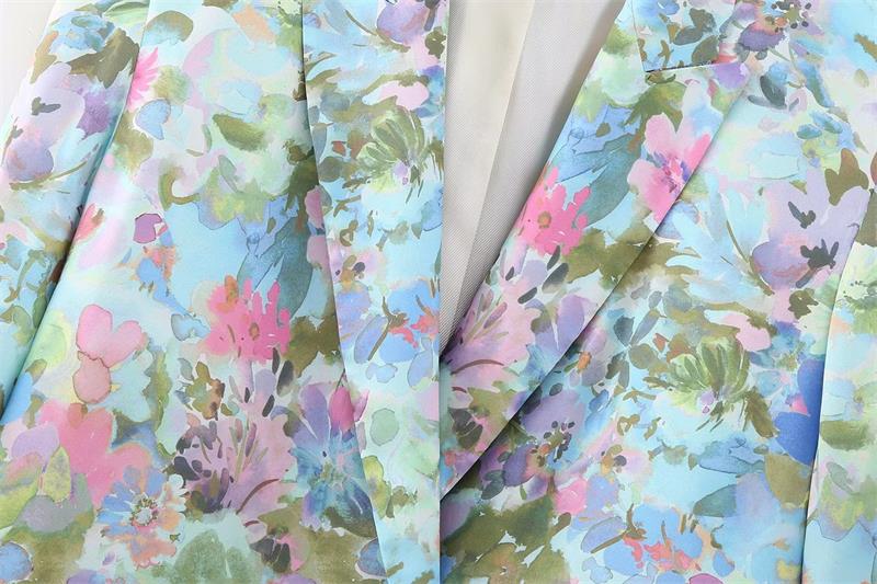 Floral Print Double breasted Blazer and Wide Leg Pant