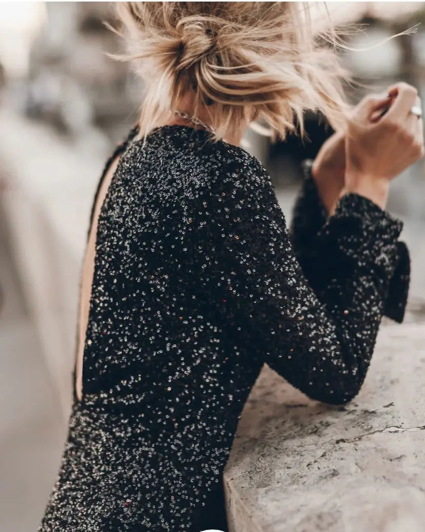 Sequined Backless Mini Dress