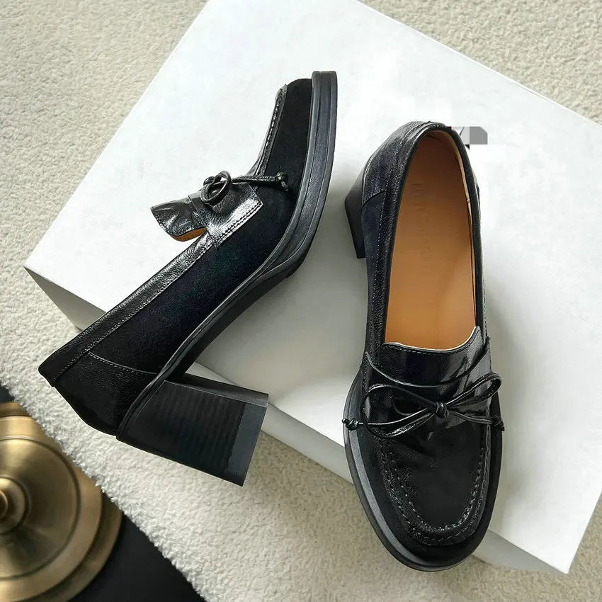 Genuine Leather and Suede Platform Loafers