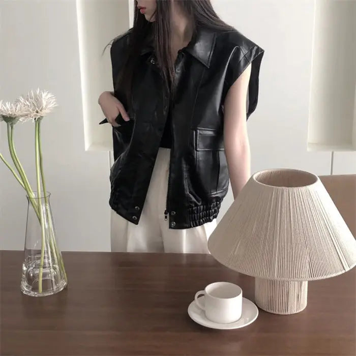 Faux Leather Bomber Vest