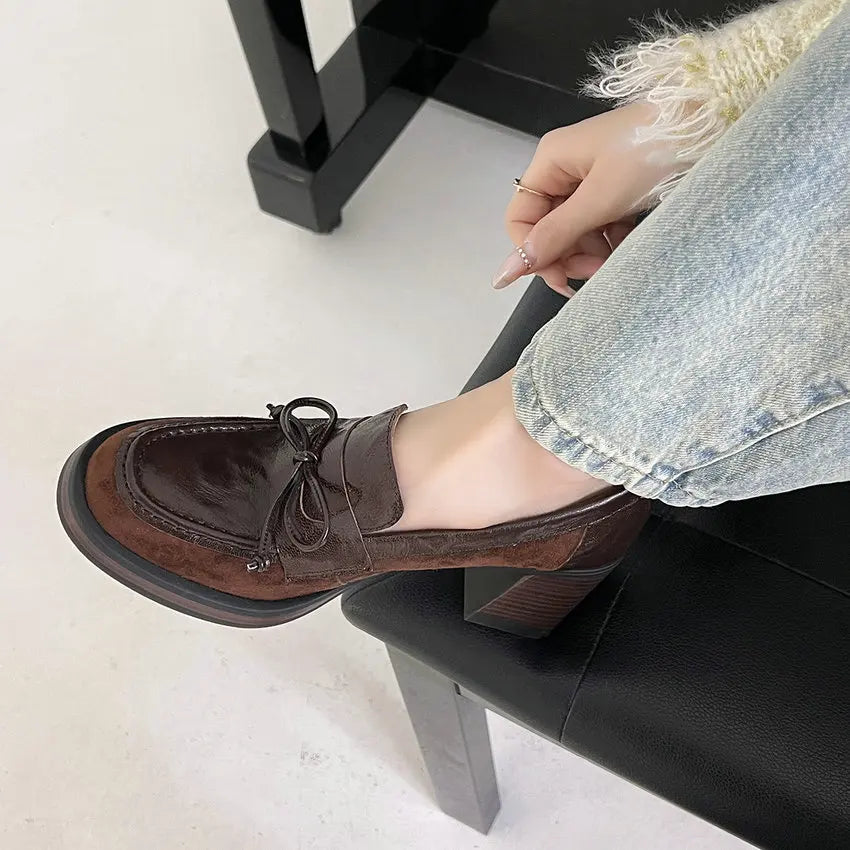 Genuine Leather and Suede Platform Loafers