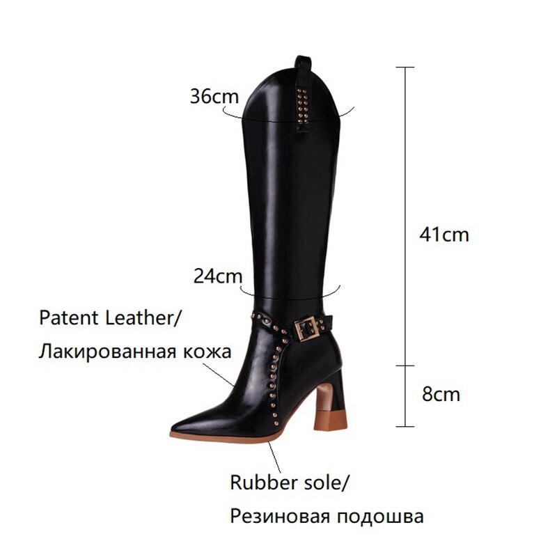 Split Leather Knee High Boots with Buckle