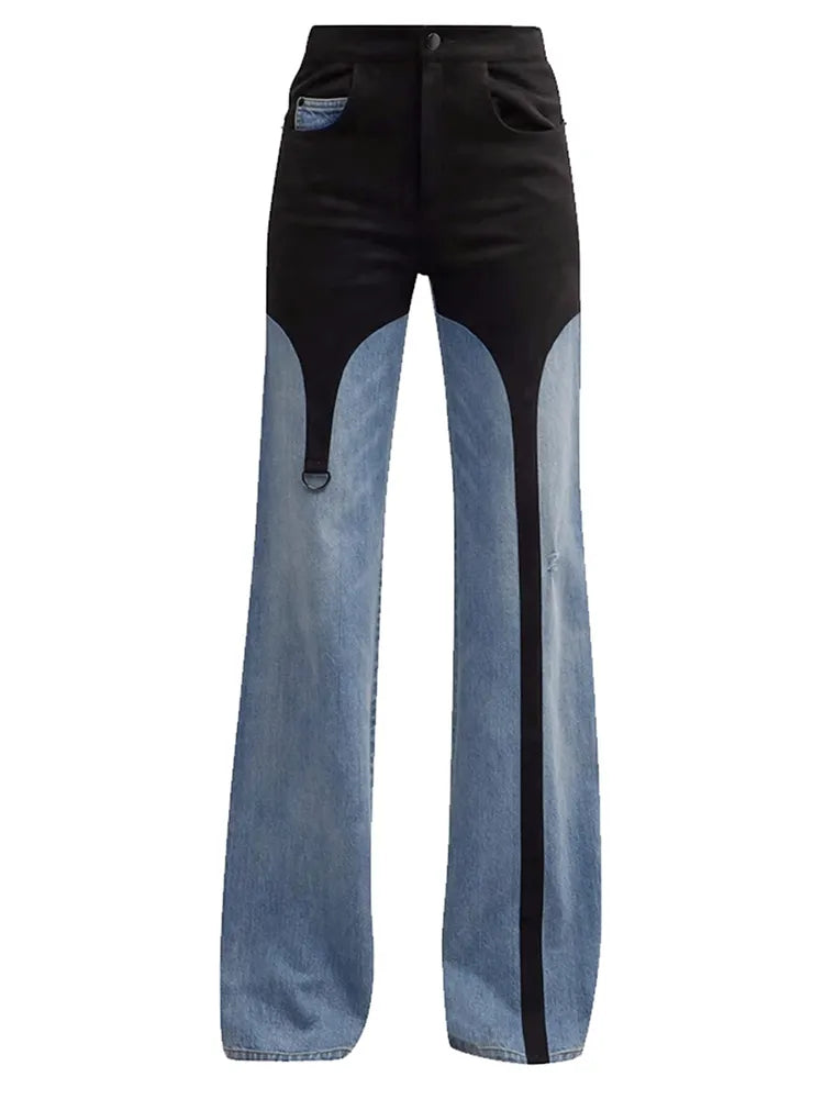Black and Blue High Waisted Wide Leg Jeans