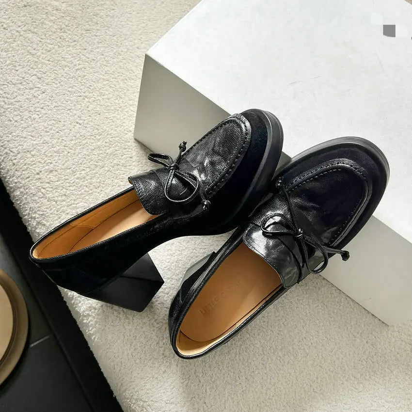 Genuine Leather and Suede Platform Loafers