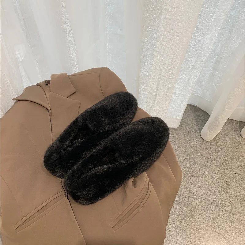 Soft Black Fur Loafers