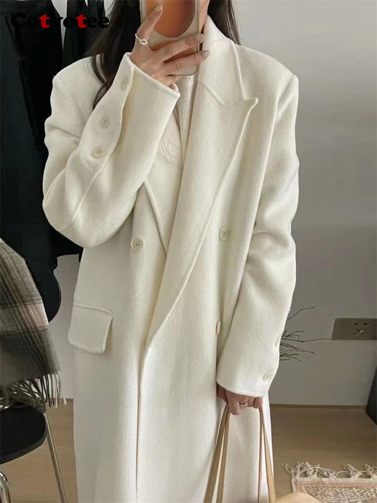 Winter White Double Breasted Wool Coat
