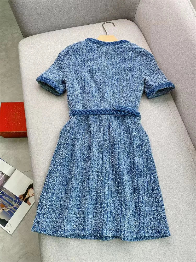 Blue Tweed Mini Dress