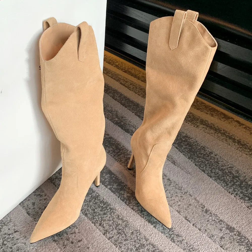 Suede Knee High Cowboy Boots