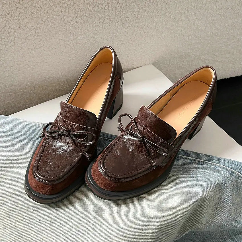 Genuine Leather and Suede Platform Loafers