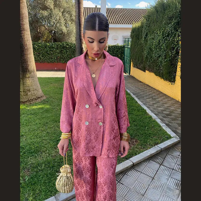 Double Breasted Embroidered 2 Piece Suit