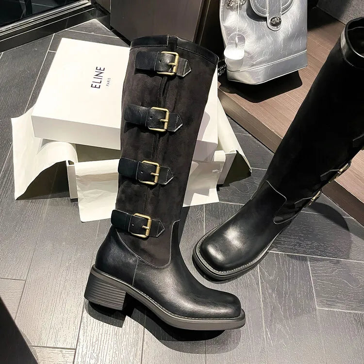 Knee-High Leather Motorcycle Boots