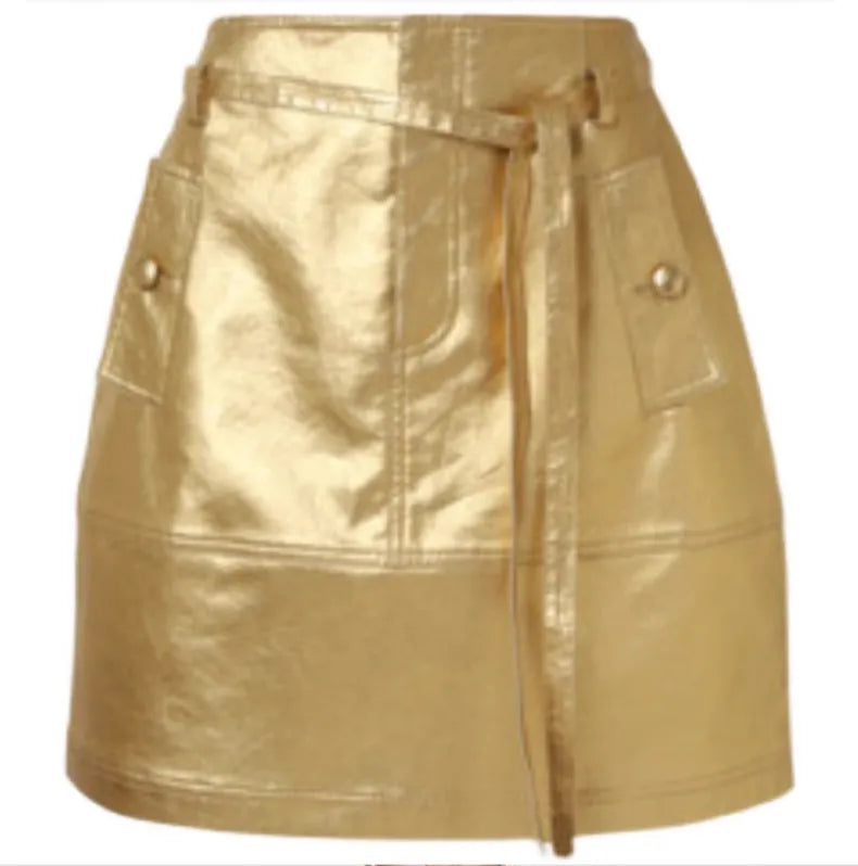 Shiny Gold Faux Leather Skirt