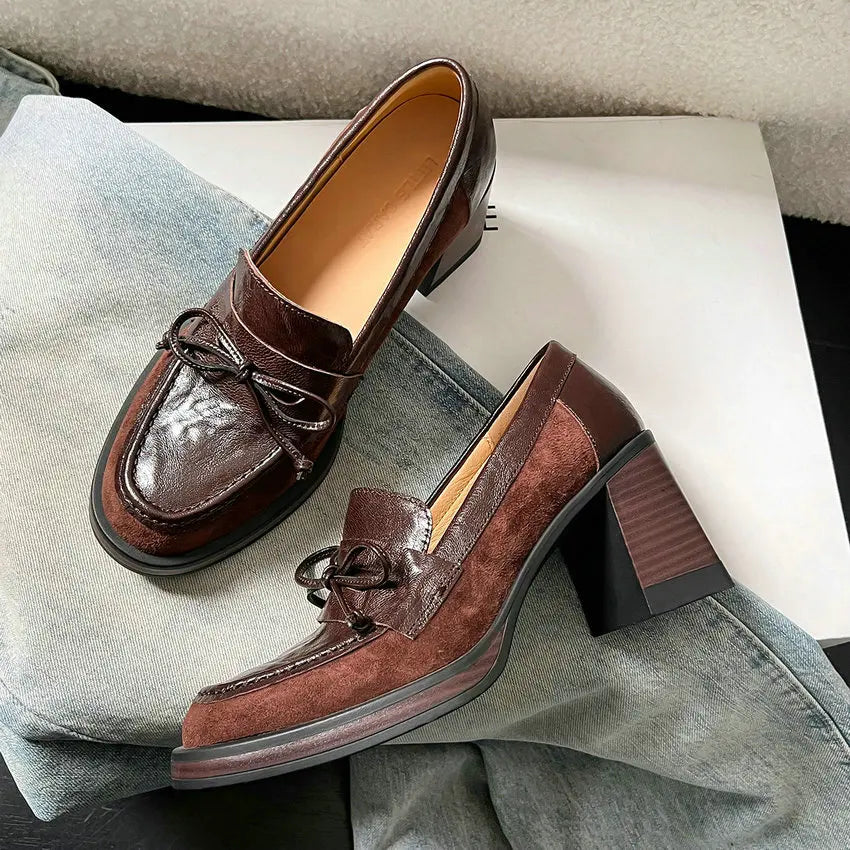 Genuine Leather and Suede Platform Loafers