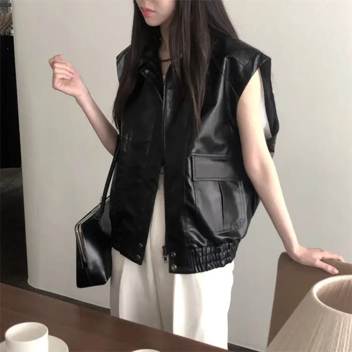 Faux Leather Bomber Vest