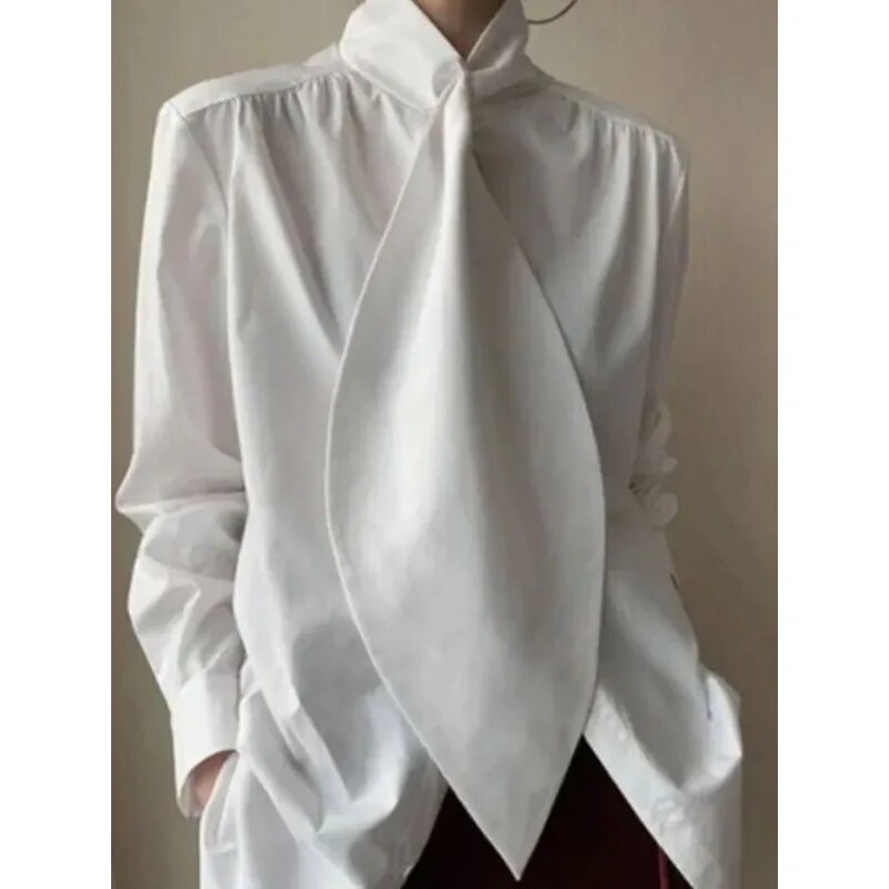 High Neck Blouse with Long Tie