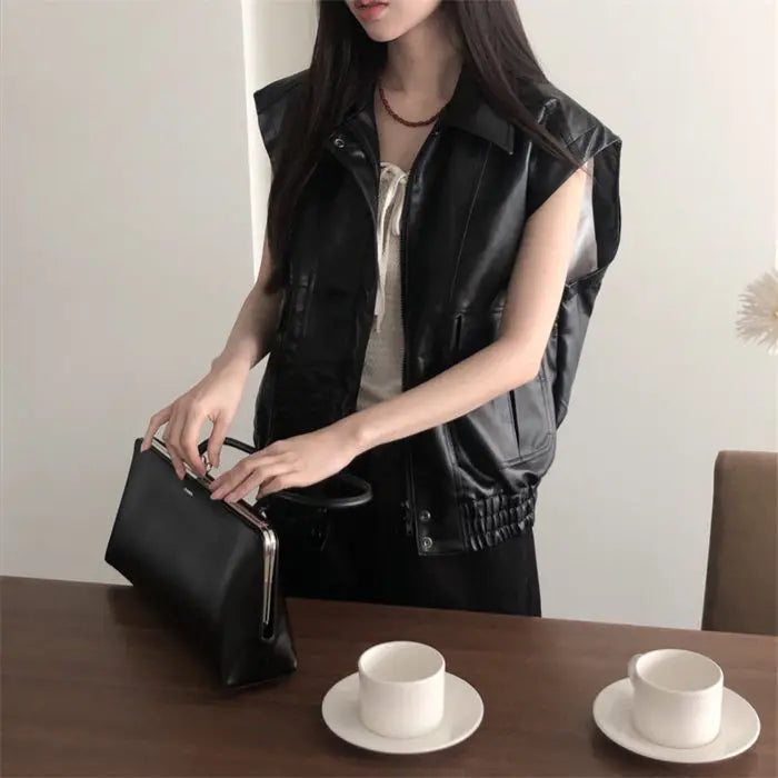 Faux Leather Bomber Vest