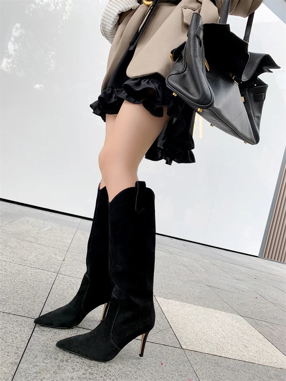 Suede Knee High Cowboy Boots