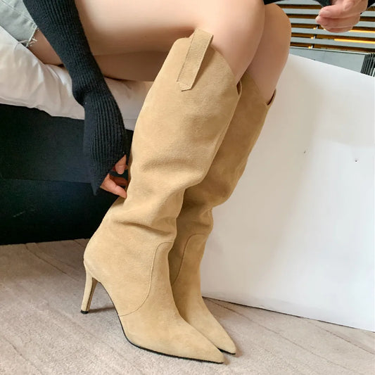 Suede Knee High Cowboy Boots