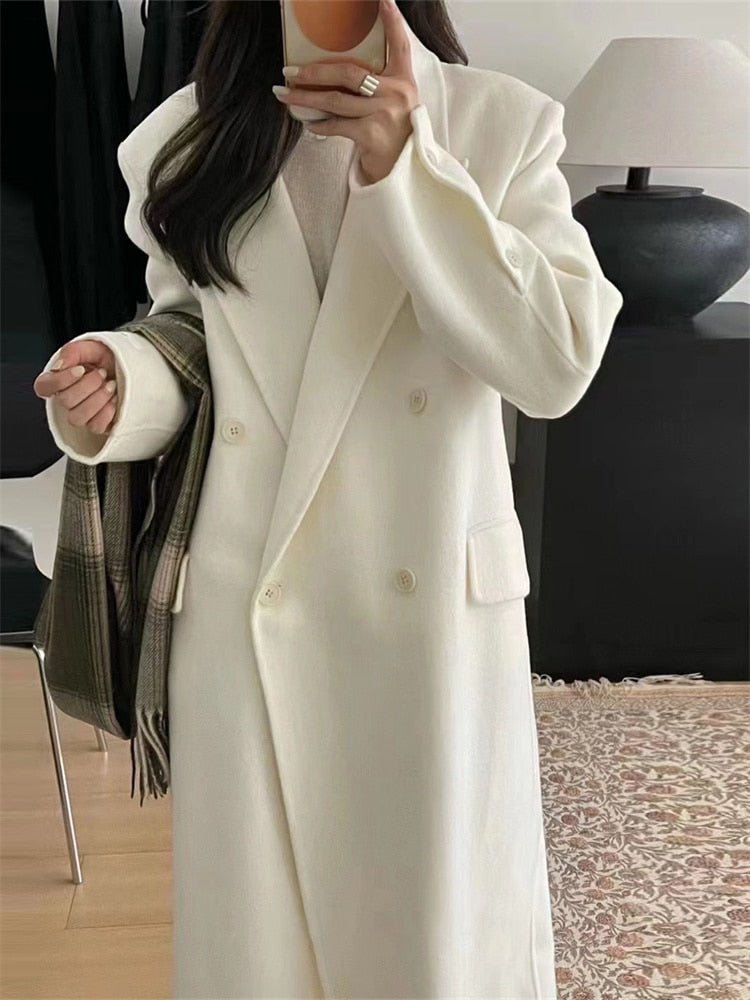 Winter White Double Breasted Wool Coat