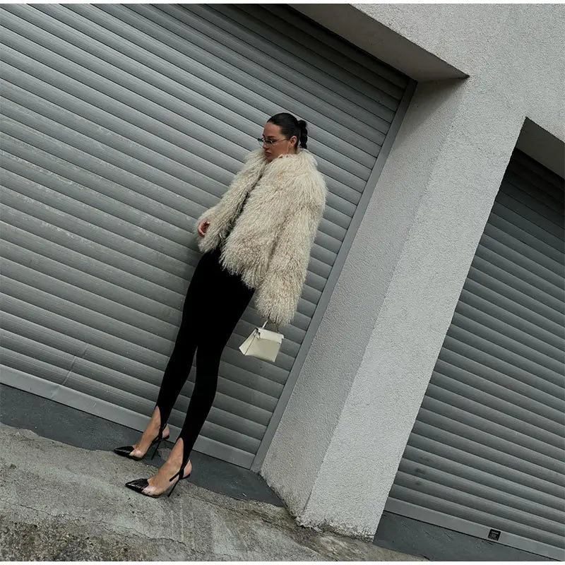 Short Fluffy Wool Coat