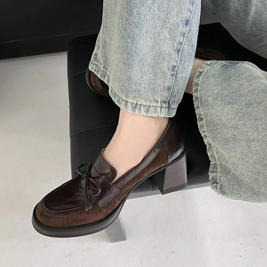 Genuine Leather and Suede Platform Loafers