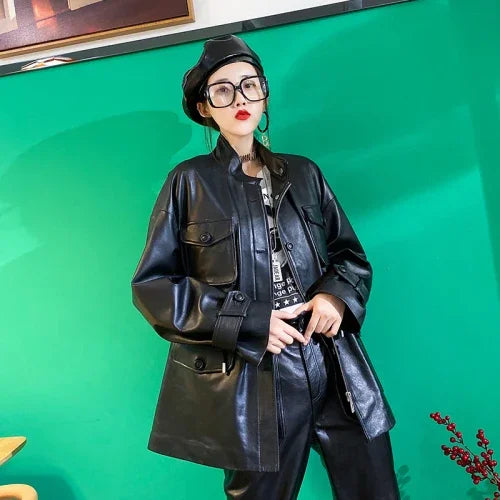 Oversized Genuine Leather Military Jacket - Multiple Colours