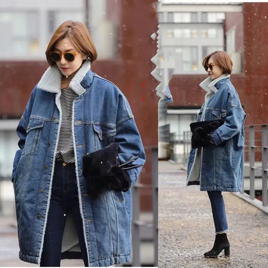 Long Denim and Fleece Jacket