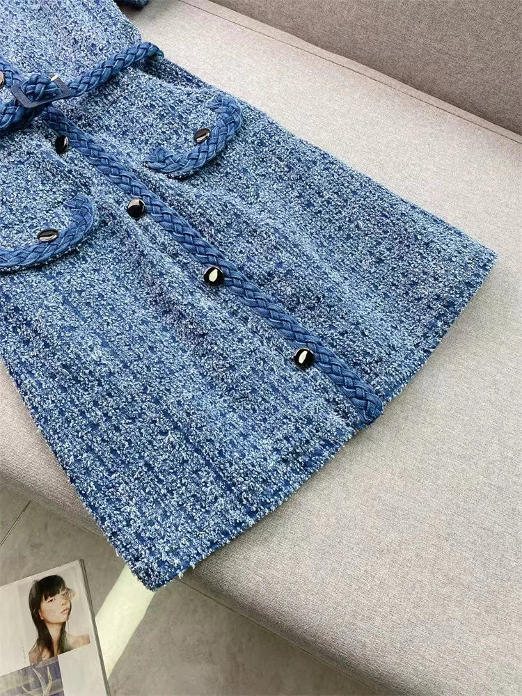 Blue Tweed Mini Dress