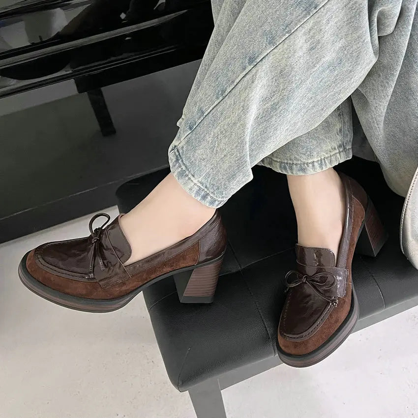 Genuine Leather and Suede Platform Loafers