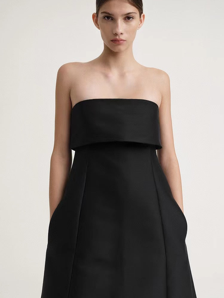 Black Strapless Dress with A-Line Skirt