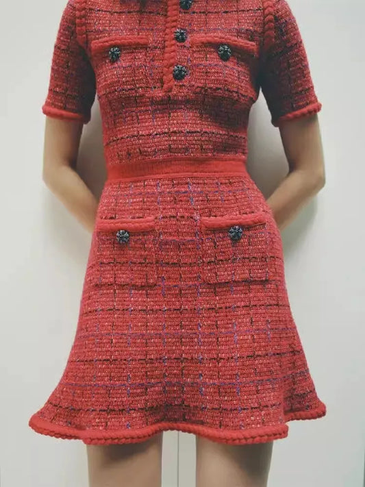 Red Plaid Tweed Dress