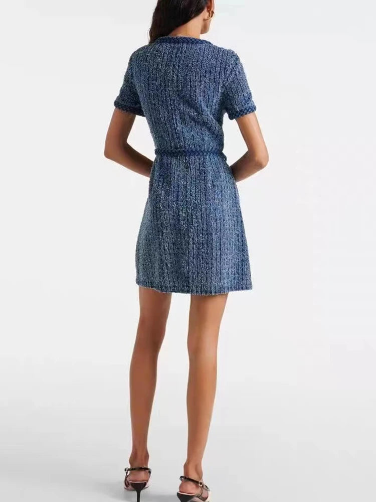 Blue Tweed Mini Dress